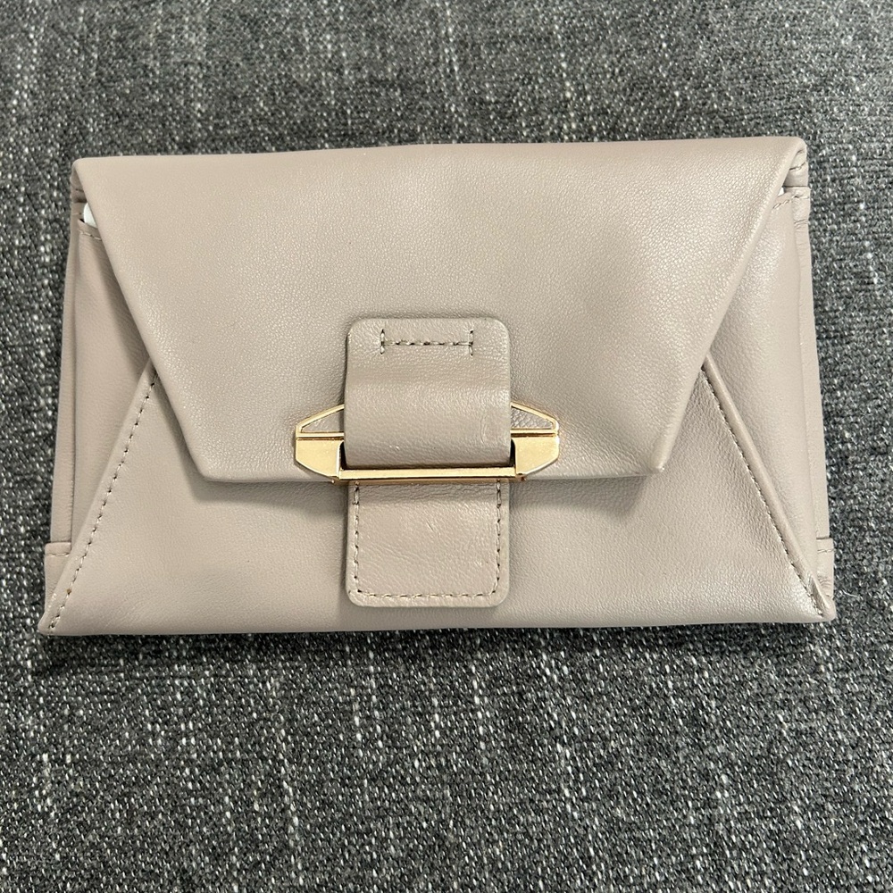 NWT Kooba Beige Leather Envelope Clutch with Gold Hardware